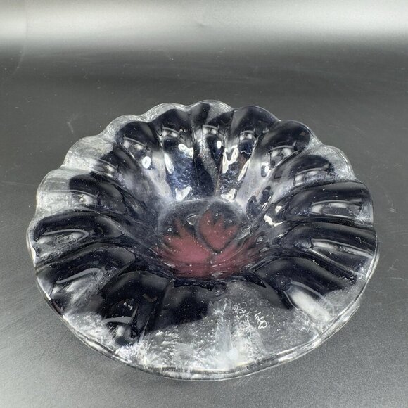 Vintage Hand Made Fused Art Glass Dish Bowl Artist Signed Ruffled Edge Purple - Picture 12 of 12